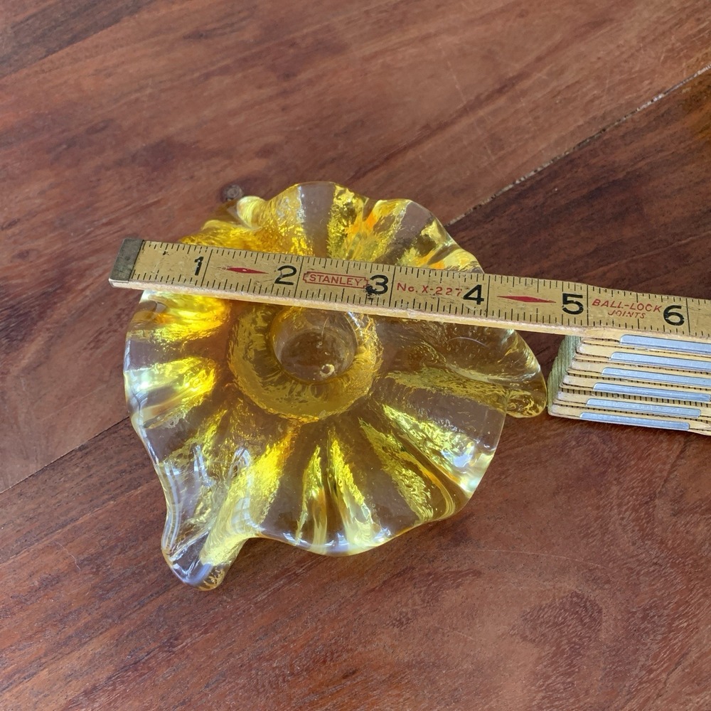 Vintage BLENKO Glass Yellow Candlestick Holder Rare Color Atomic Ice Art Glass - Picture 14 of 16